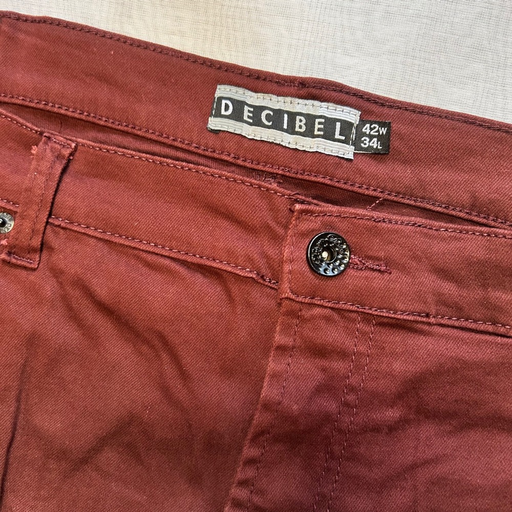 Decibel Cargo Pants Mens 42x34 Burgundy Distressed Frayed Seam Slim Streetwear